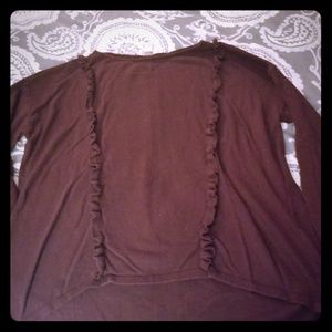 Plum colored women's sweater w/ ruffle detailing